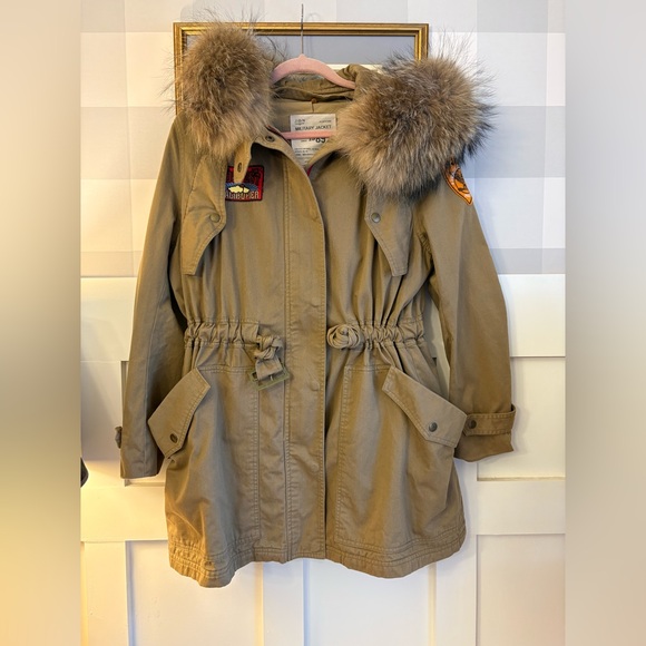 Jackets & Blazers - Vintage Canvas Parka with Fur Hood and Patches Size Large